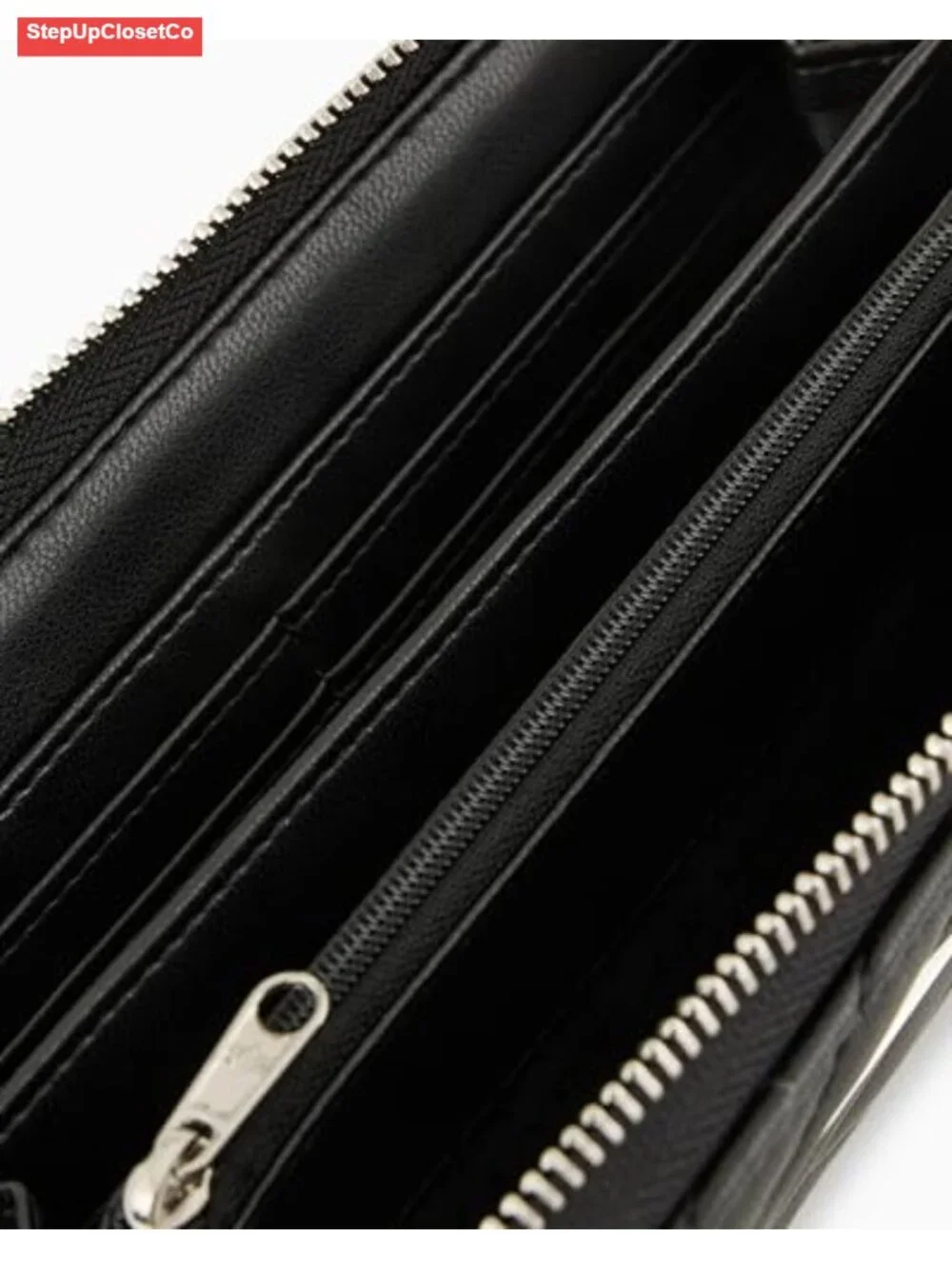 Quilted Leather Zip Around Wallet with Metal AIX Logo
